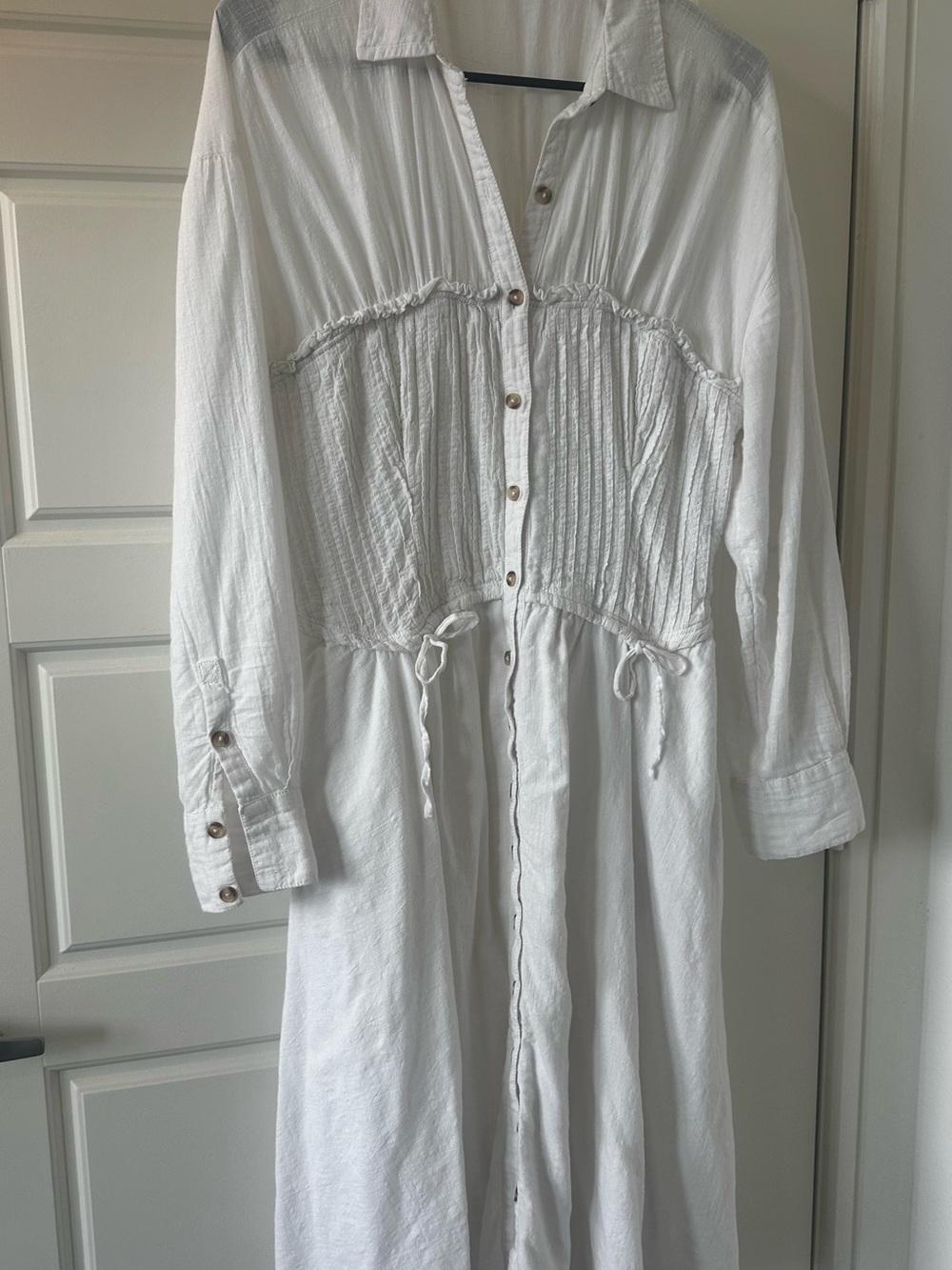 Pilcro by Anthropologies White Shirred Corset Button Midi Dress - Picture 3 of 6
